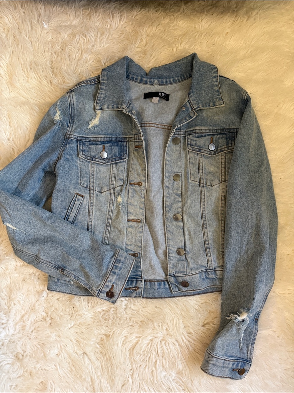 Kut from the Kloth Light Blue Distressed Denim Jacket